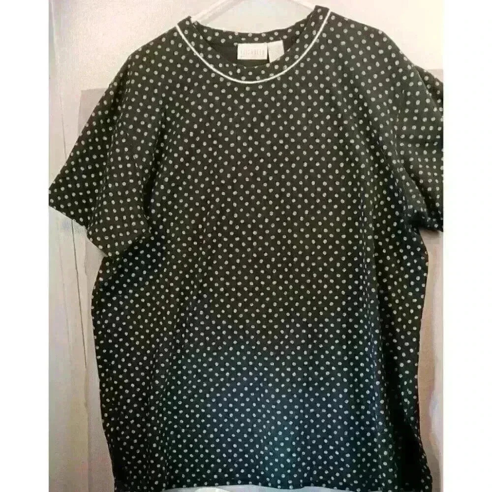 Elizabeth by Liz Claiborne Size 2X Black And Cream Swirls Short Sleeve Top